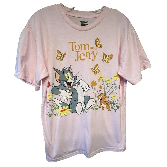 Tom and Jerry Shirt Womens Large Pink Short Sleeve Tee Size L - Picture 1 of 4
